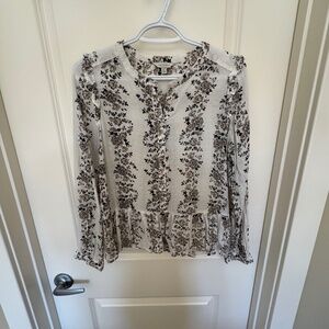 Lucky brand white floral blouse size s